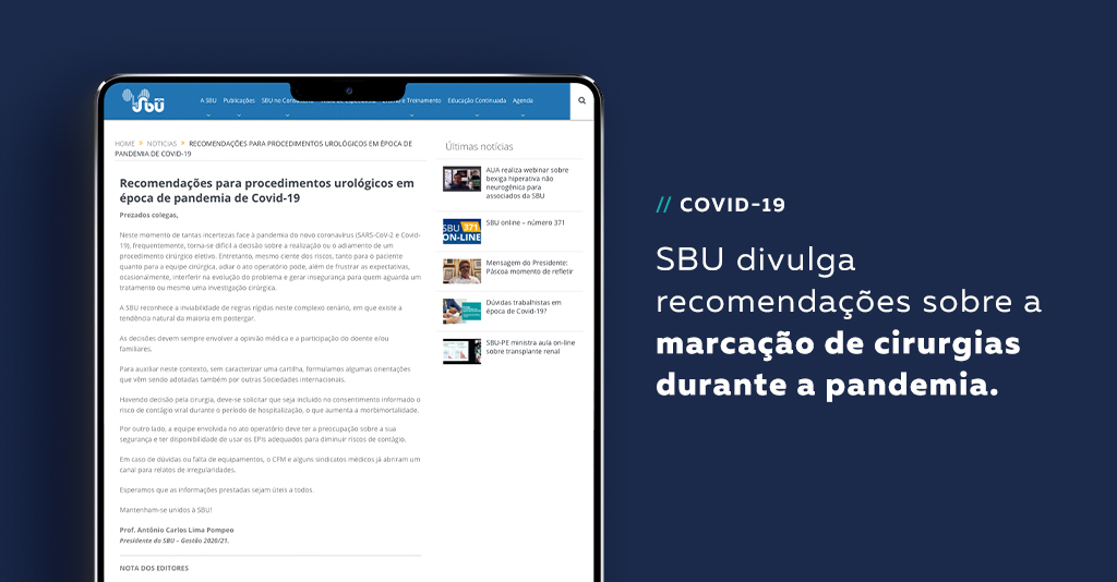 COVID-19: recomendações da SBU para a marcação de cirurgias eletivas